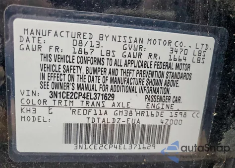 2014 Nissan Versa Note S z USA, uszkodzony, nr VIN 3N1CE2CP4EL371629